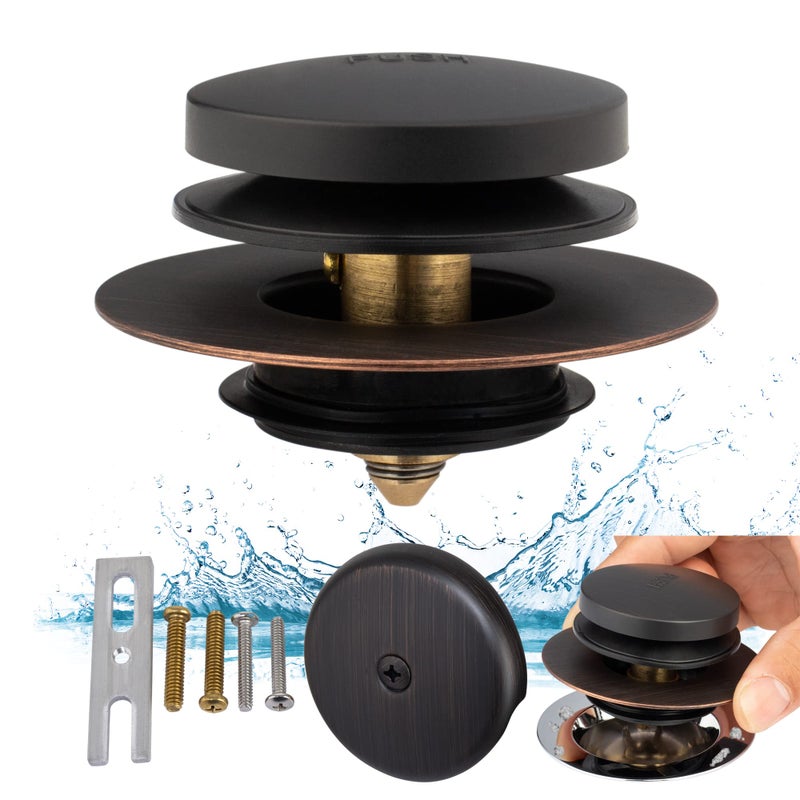 Artiwell Bronze Universal Tub Drain Tip Toe Tub Conversion Kit Assembly, Artiwell EZ Installation Bathtub Drain Replacement Trim Kit with 1-Hole Overflow Face Plate and Pop-Up Tub stopper,OIL RUBBED BRONZE - Image 1